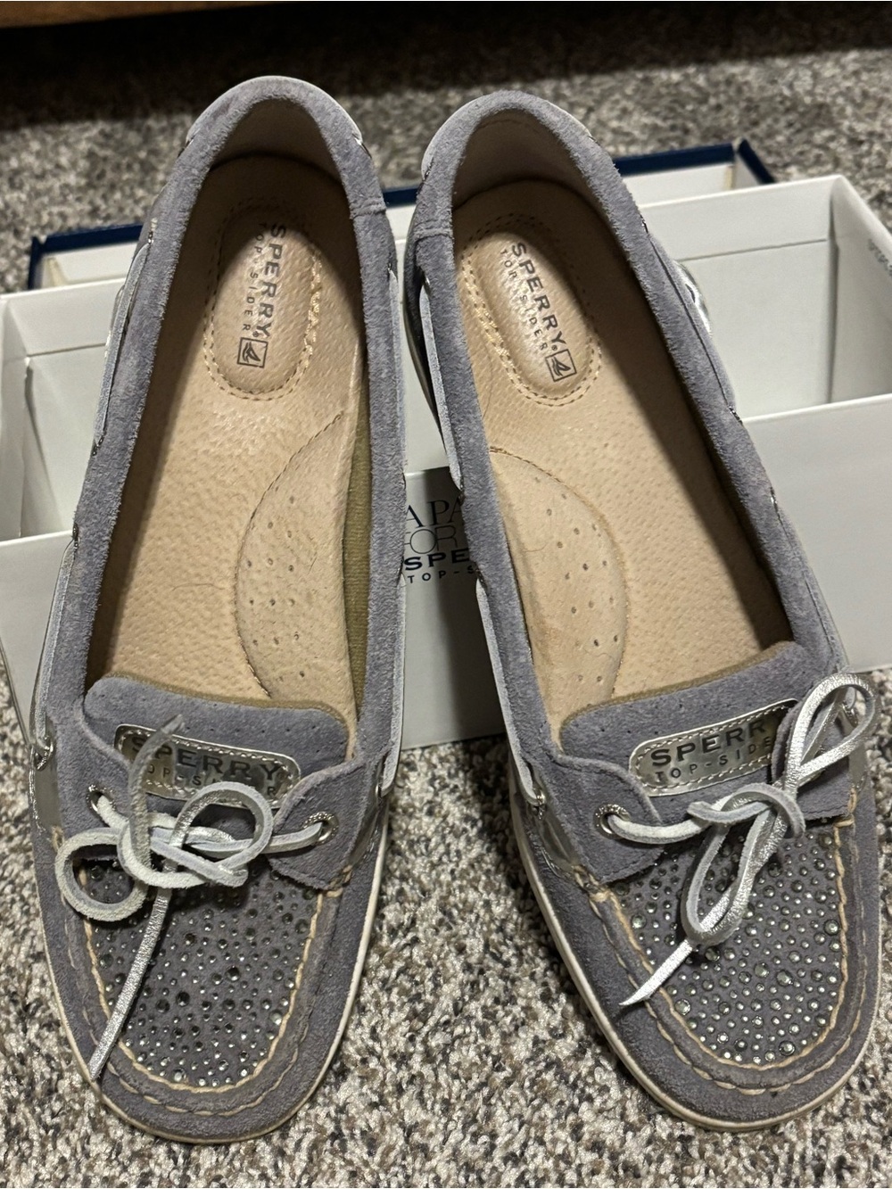 SPERRY Top-Sider Women’s charcoal grey suede boat shoes Angelfish bling 9 M